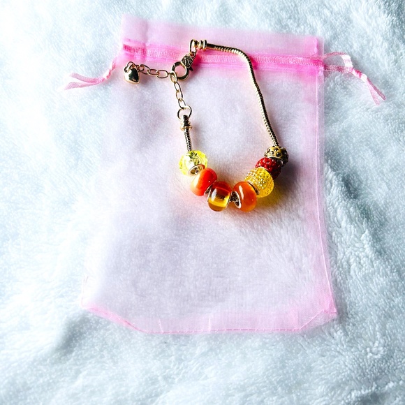European Style Charm Bracelet with Orange and Yellow Beads - Picture 1 of 2